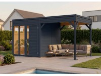 Bertilo Designový dřevěný domek Cubus 2 Poolhouse, antracit, 449 x 234 cm