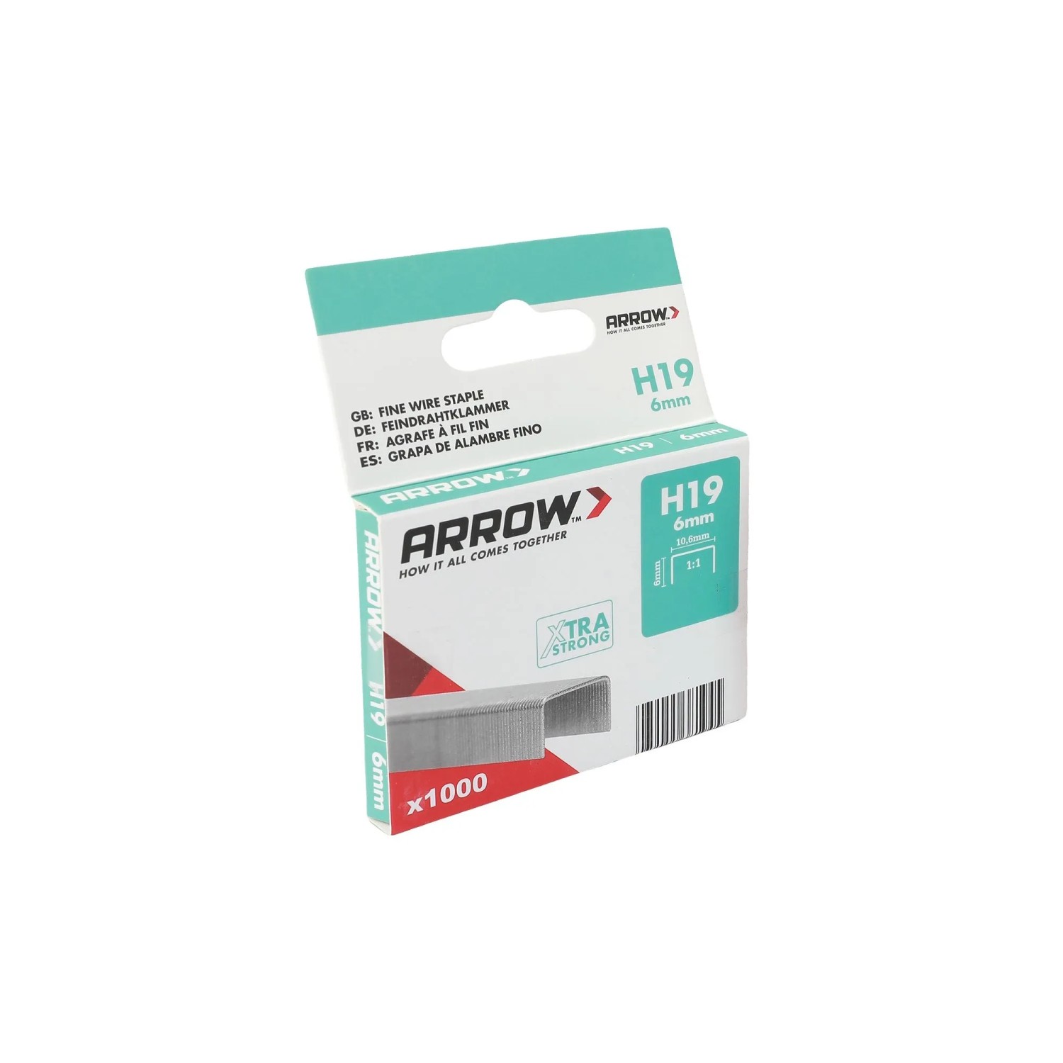 Arrow Drátěné sponky do sponkovačky H19, délka 6 mm, 1000 ks