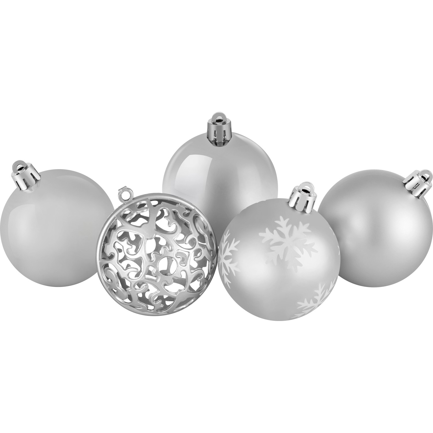 Sada vánočních ozdob Ornament koule plastové matné/lesklé stříbrné pr. 6 cm 25ks