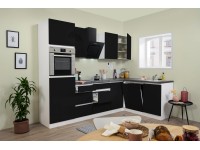 Respekta Kuchyně Lorena L černá/žula 280 cm-trouba/skl.d./digestoř/myčka/lednice