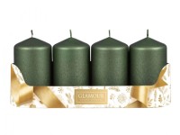 GLAMOUR Adventní svíčky válcové Pegas strukturované zelené pr. 5 x 9 cm, 4 ks