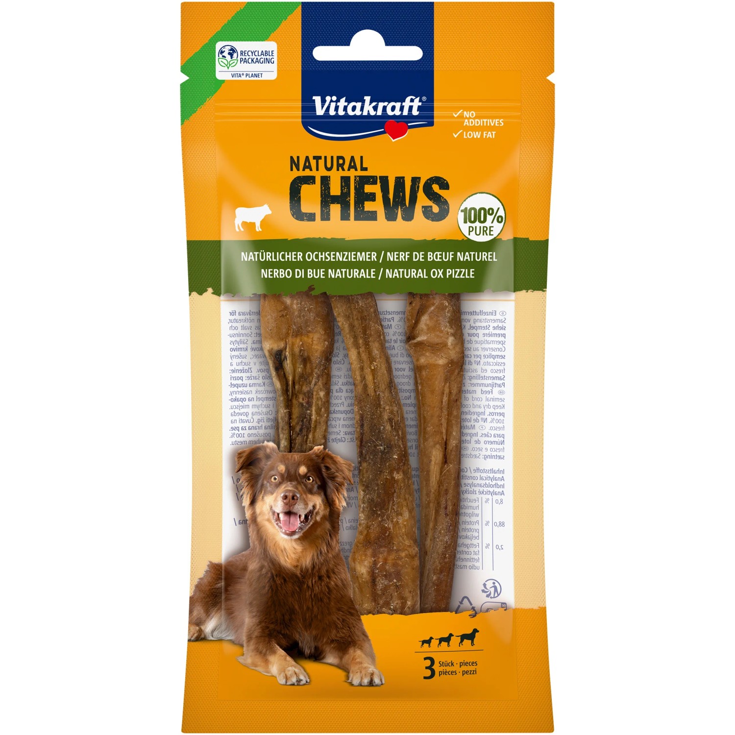 Vitakraft Žvýkací pochoutka psy CHEWS Pure býčí penis, 3 ks