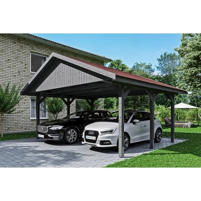 Skan Holz Přístřešek na auto Wallgau břid.-šedý, červené šindele, 620 x 500 cm