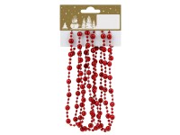 Vánoční dekorace kuličkový řetěz, červená, 180 cm