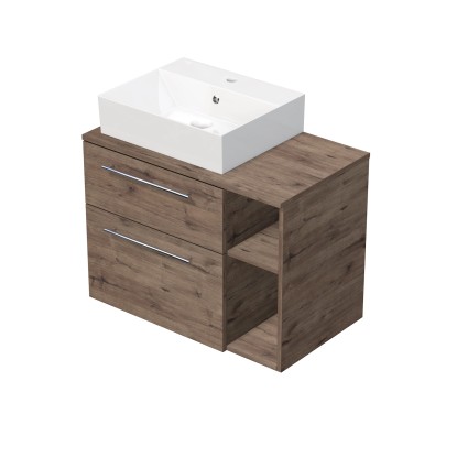 INTEDOOR Skříň+umyvadlo BEE, úchyt chrom, š. 80 cm, regál vpravo, dub Wellington