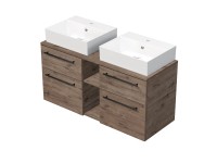 INTEDOOR Skříň+2umyvadla BEE, úchyt černý, š.120 cm, regál střed, dub Wellington