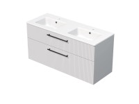 INTEDOOR Koupel.skříň+dvojumyvadlo BEE, úchyt černý, š. 121 cm, bílá 3D pruhy