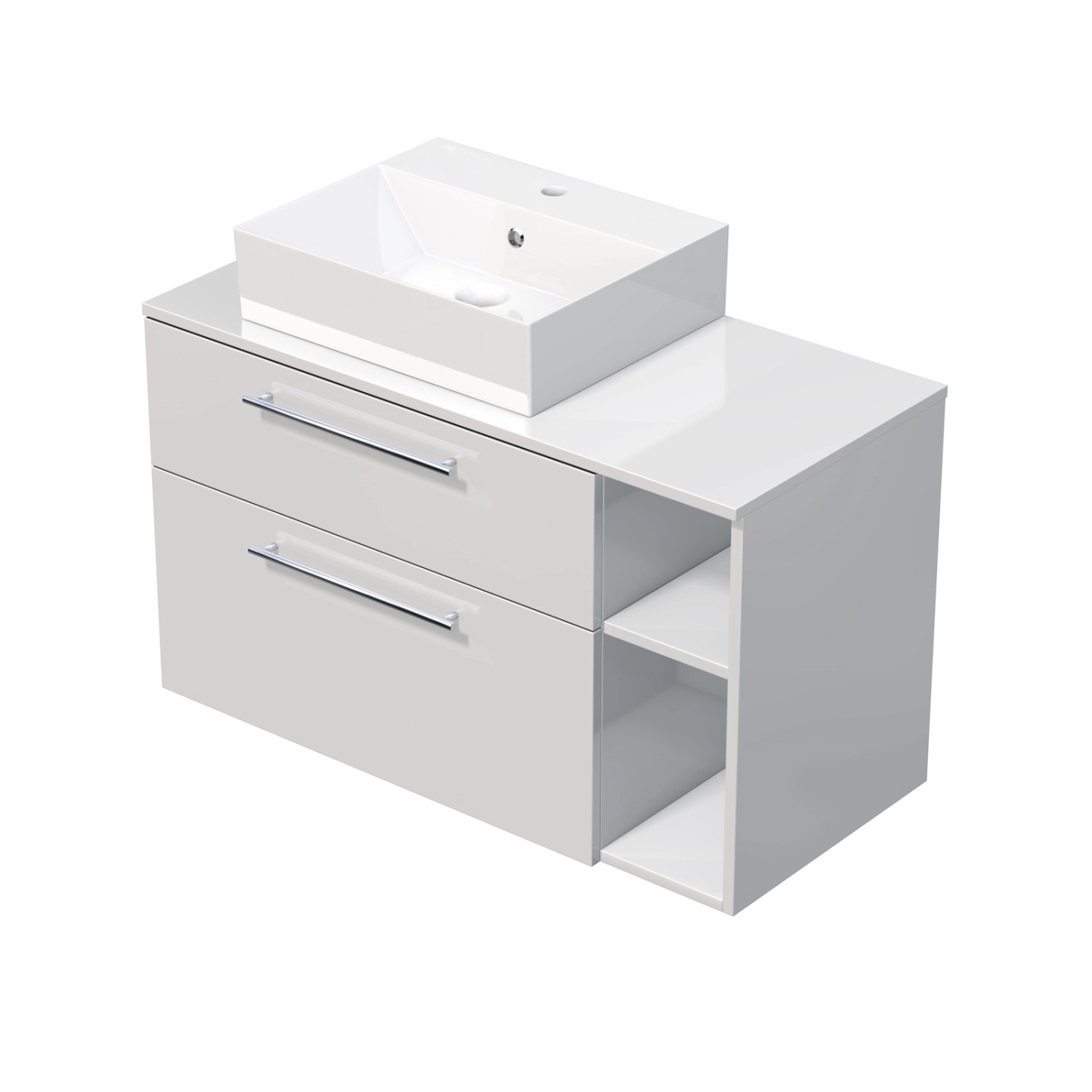 INTEDOOR Koupel.skříň+umyvadlo BEE, úchyt chrom, 100cm, regál vpravo, bílá lesk