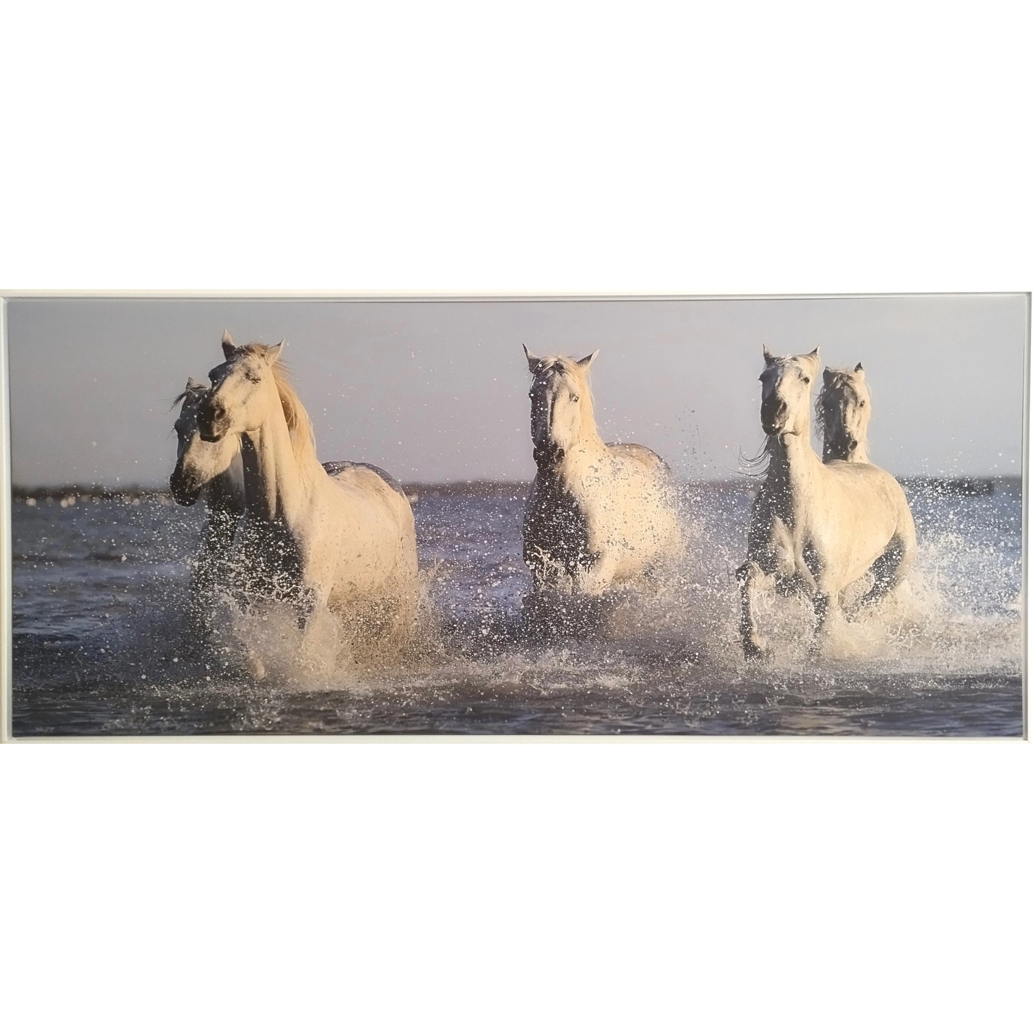 Bondecor Obraz, MDF rám, SHADOW Koně white 59 x 134 cm