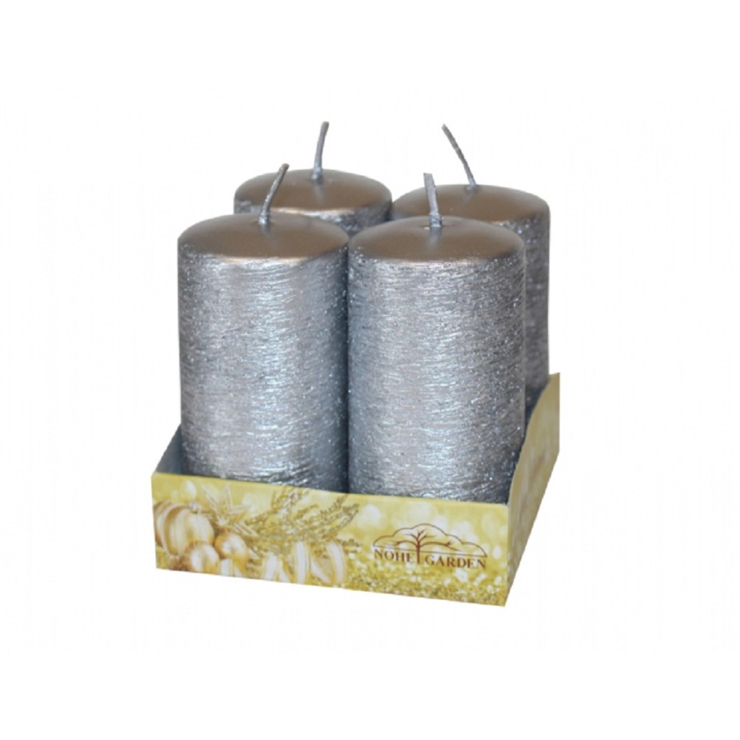 Adventní svíčka Taurus, škrábaná metalická lesklá stříbrná, pr. 4 x 8 cm, 4 ks