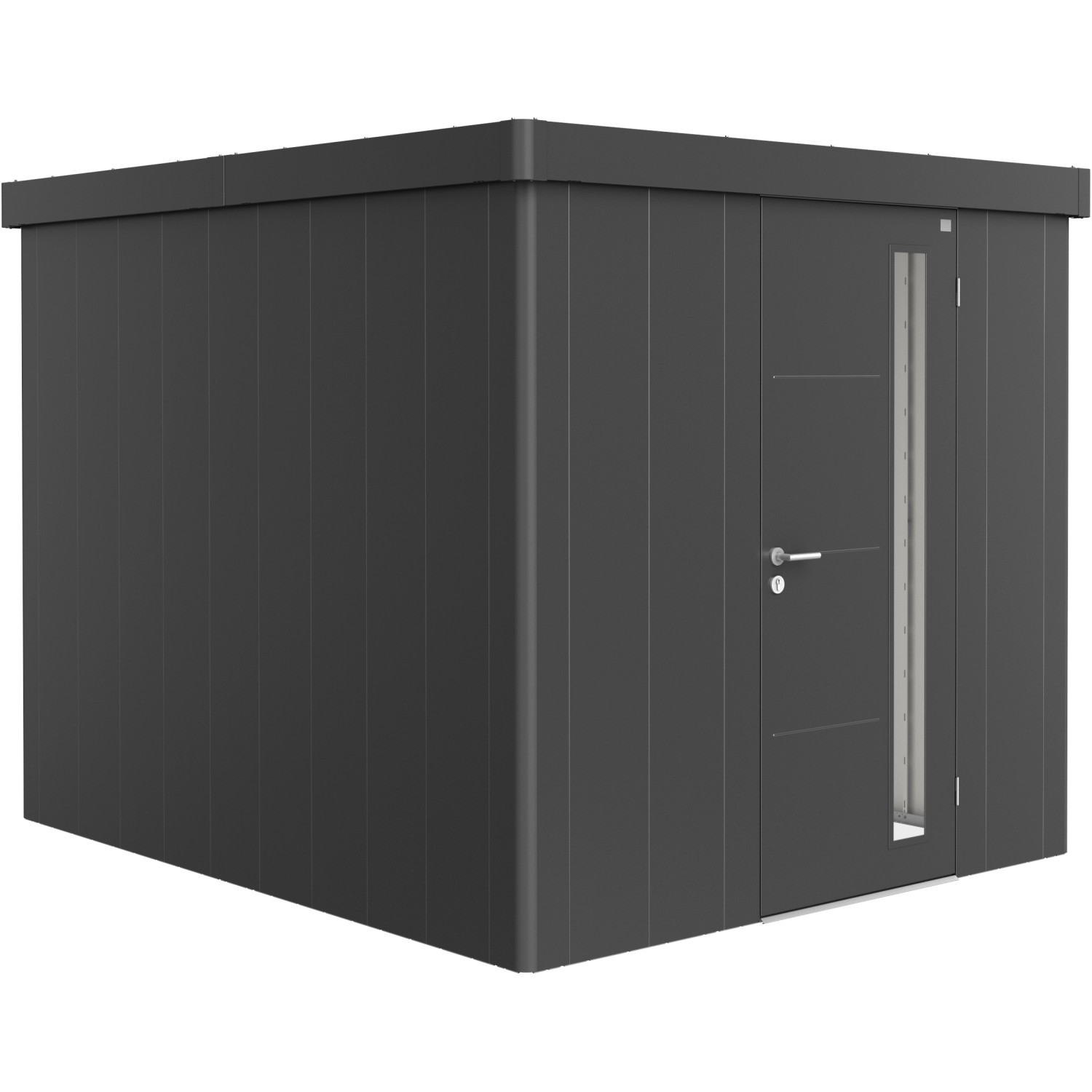 Biohort Plechový zahradní domek Neo3B standardní dveře tm. šedá 236 x 292 cm