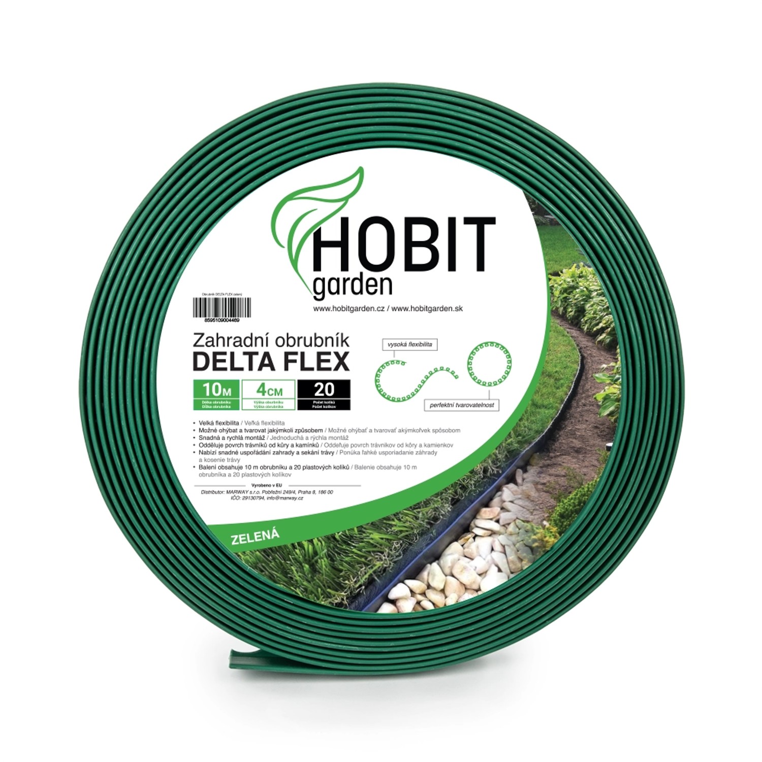 HOBIT garden Zahradní obrubník DELTA FLEX zelený 4 cm x 10 m +20 kotvících hřebů