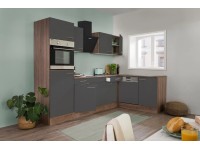 Respekta Kuchyně Oliver L šedá/dub 280 cm-trouba/skl.d.(2)/dig.(2)/myčka/lednice