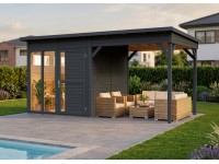 Bertilo Designový dřevěný domek Pentus 2 Poolhouse, antracit, 449 x 234 cm