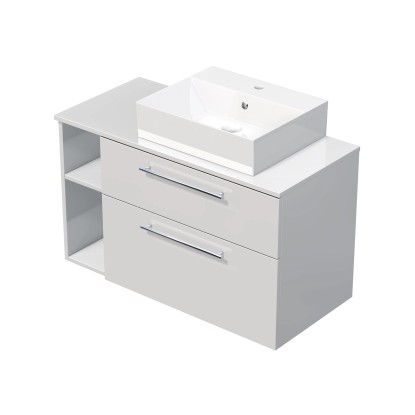 INTEDOOR Koupel.skříň+umyvadlo BEE, úchyt chrom, 100cm, regál vlevo, bílá lesk