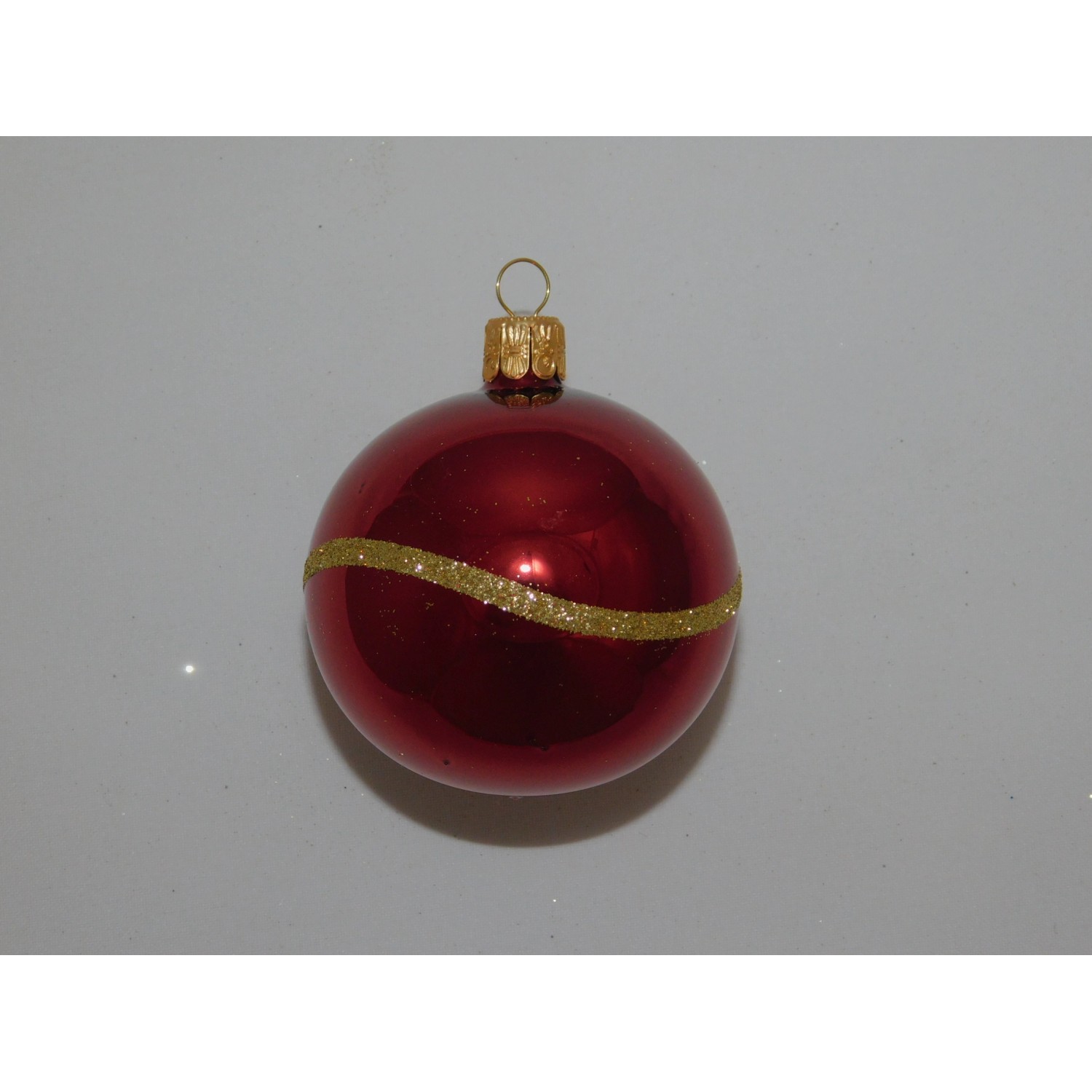 ONREX Vánoční ozdoba skleněná koule bordó proužky pr. 7 cm