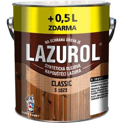LAZUROL Lazura na dřevo CLASSIC S1023, 0021 ořech 2,5 + 0,5 l ZDARMA
