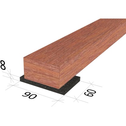 GS Gumová podložka pro terasová prkna, 8x60x90mm, 48 kusů, pod dřevěnou podkonstrukcí.