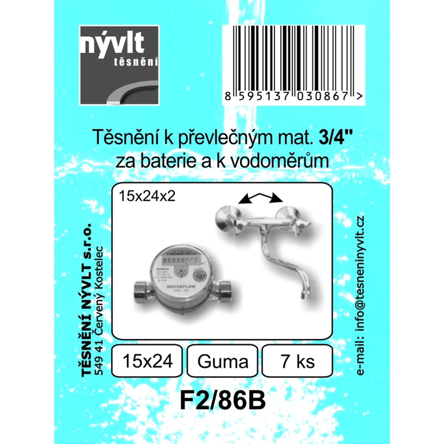 Těsnění k převlečným maticím 3/4 za baterie a k vodoměrům guma, 7 ks