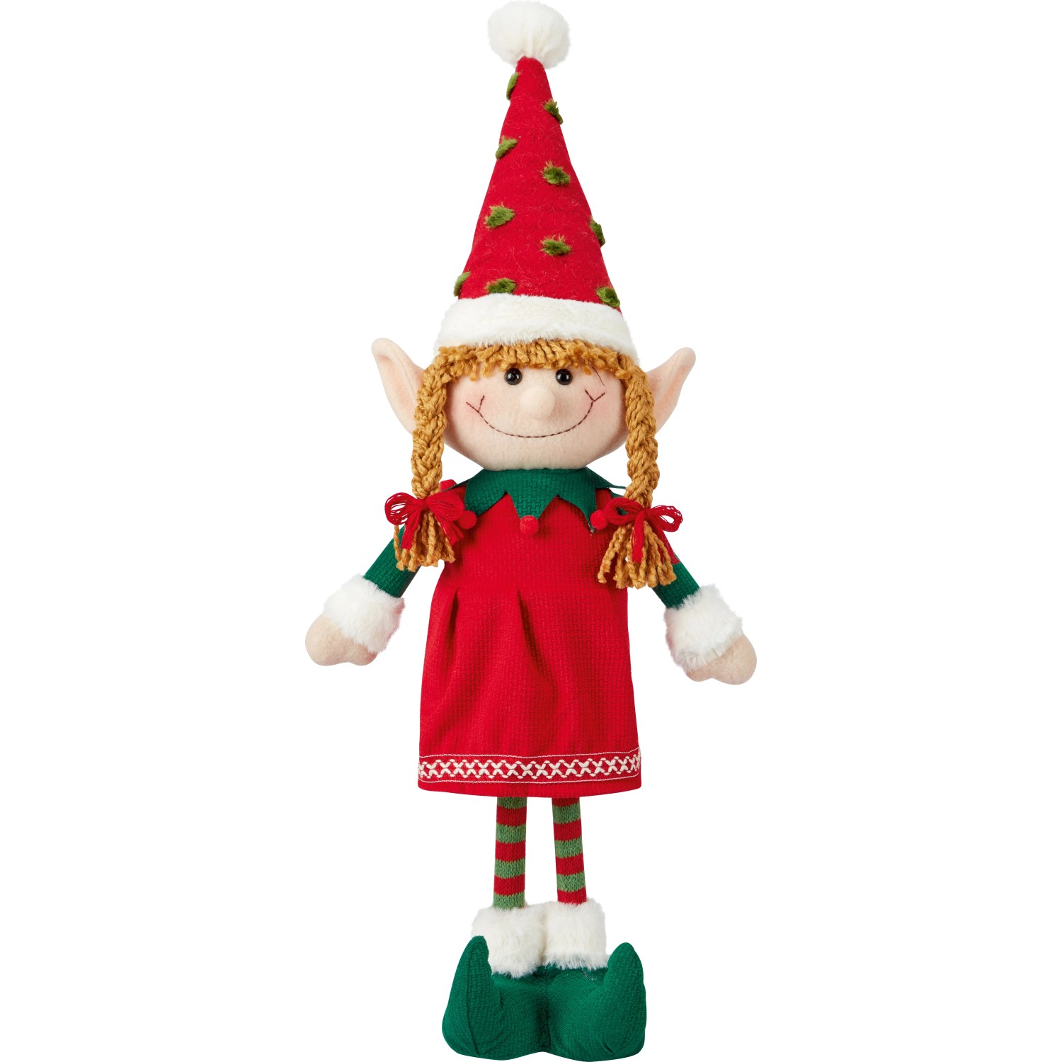 Vánoční dekorace - plyšová elfí dívka, polyester, 16,5 × 11 × 59,5 cm