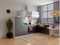 Respekta Kuchyně Malia L šedá/ořech 280 cm-skloker.d./digestoř/myčka/lednice