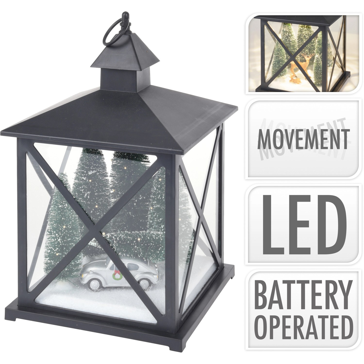 Svítilna s vánoční scénou, černá