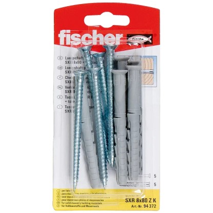 Fischer Hmoždinka s dlouhým dříkem SXR 8 x 80 Z K, 5 kusů, pro plné a děrované stavební materiály.