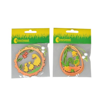 Dekorace závěsná dřevěná 2 ks, 8 cm, kačenky a kohouti