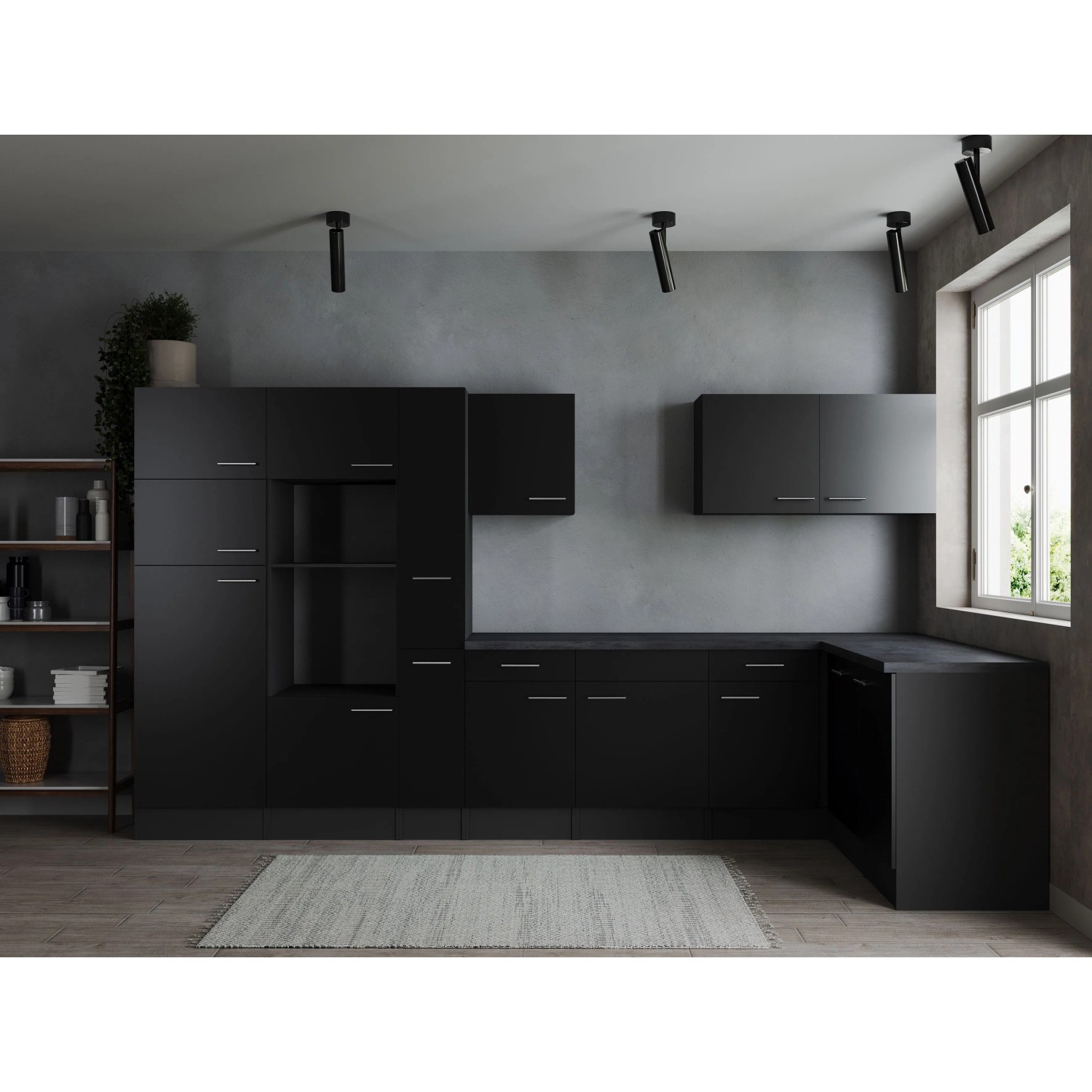 Respekta Kuchyně Oliver L černá/žula 370 cm - bez el. přístrojů