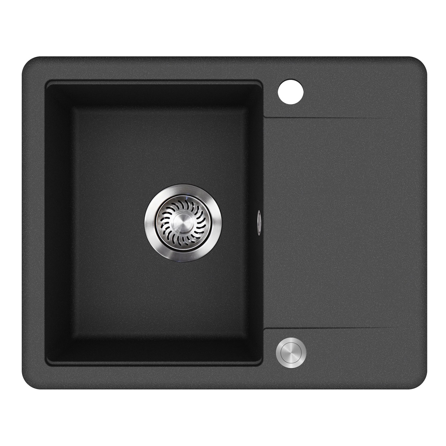HELIKA Granitový dřez ESTA SQE102 černý metalický s ovládáním výpusti 56 x 46 cm