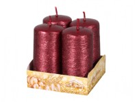 NOHEL GARDEN Svíčka adventní TAURUS škrábaná metalická bordó, pr. 4 x 8 cm, 4 ks