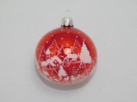 Ornex Skleněná vánoční ozdoba červená s vesničkou pr. 7 cm