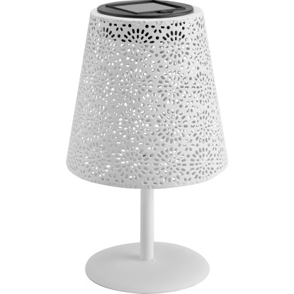 Bílá solární stolní lampa s květinovým vzorem, Ø 12 cm. Dekorativní zahradní lampa s LED.