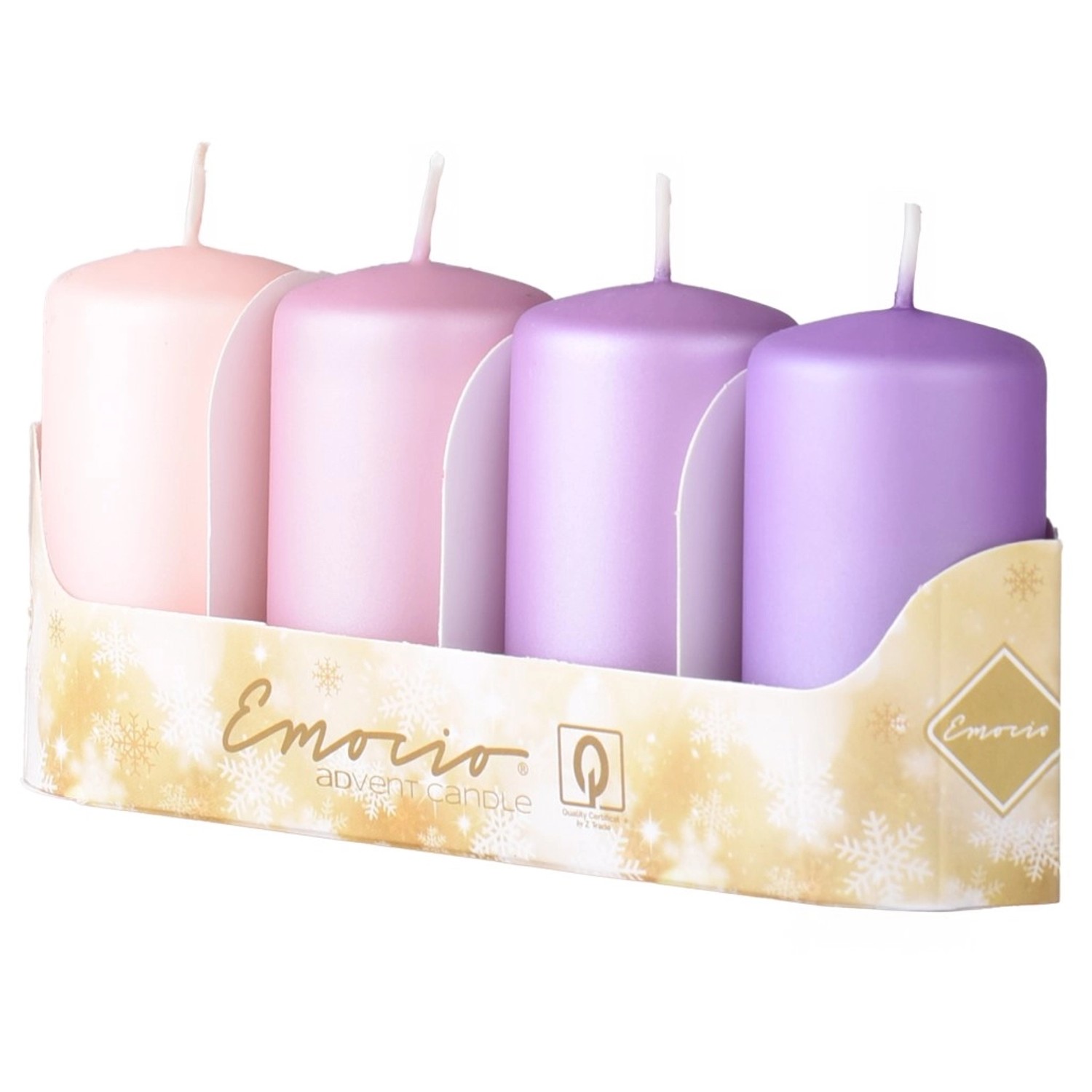 Emocio Svíčka válcová metal mat, mix fialová+růžová, 40 x 75 mm, 4 ks