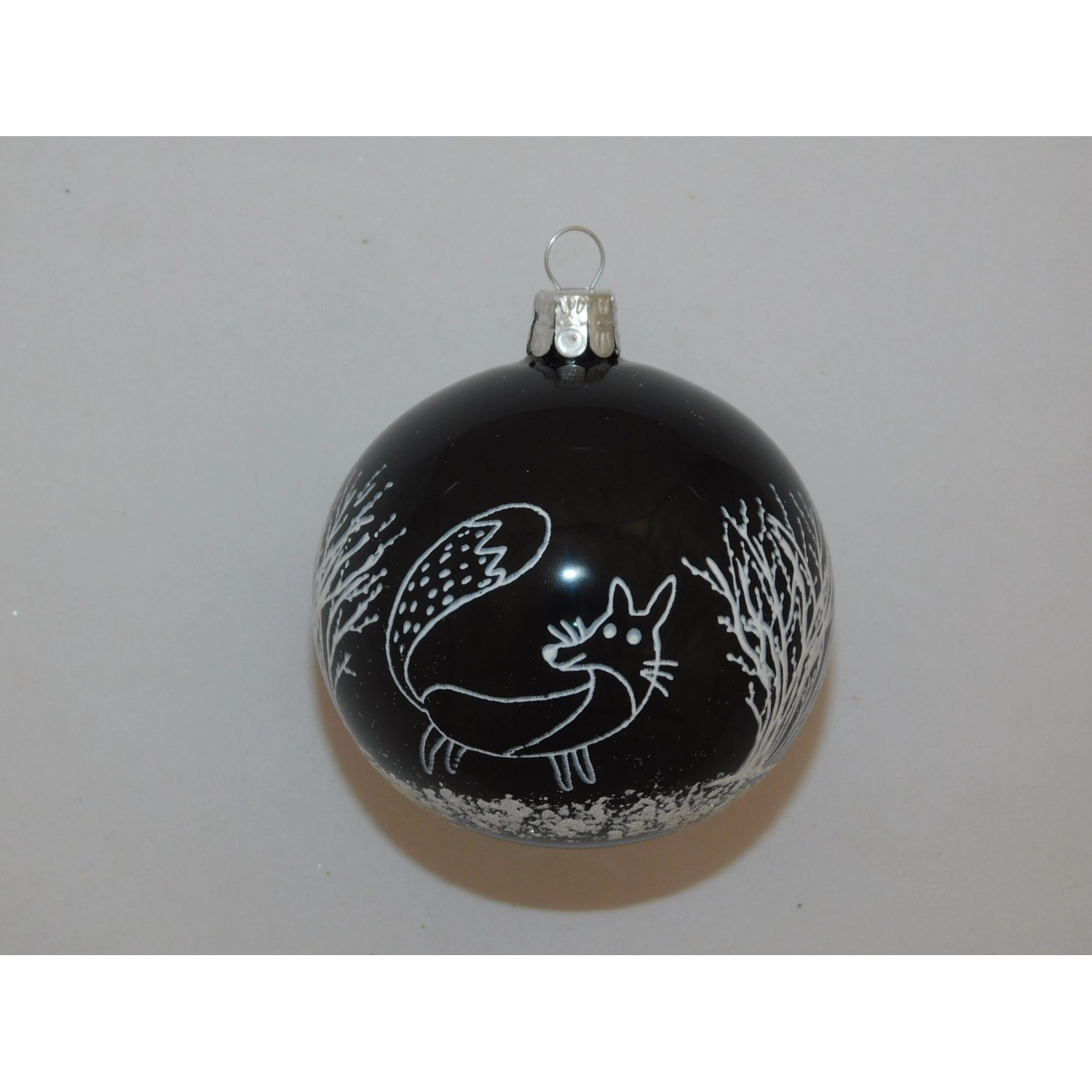 ONREX Vánoční ozdoba skleněná koule černá dekor pr. 8 cm