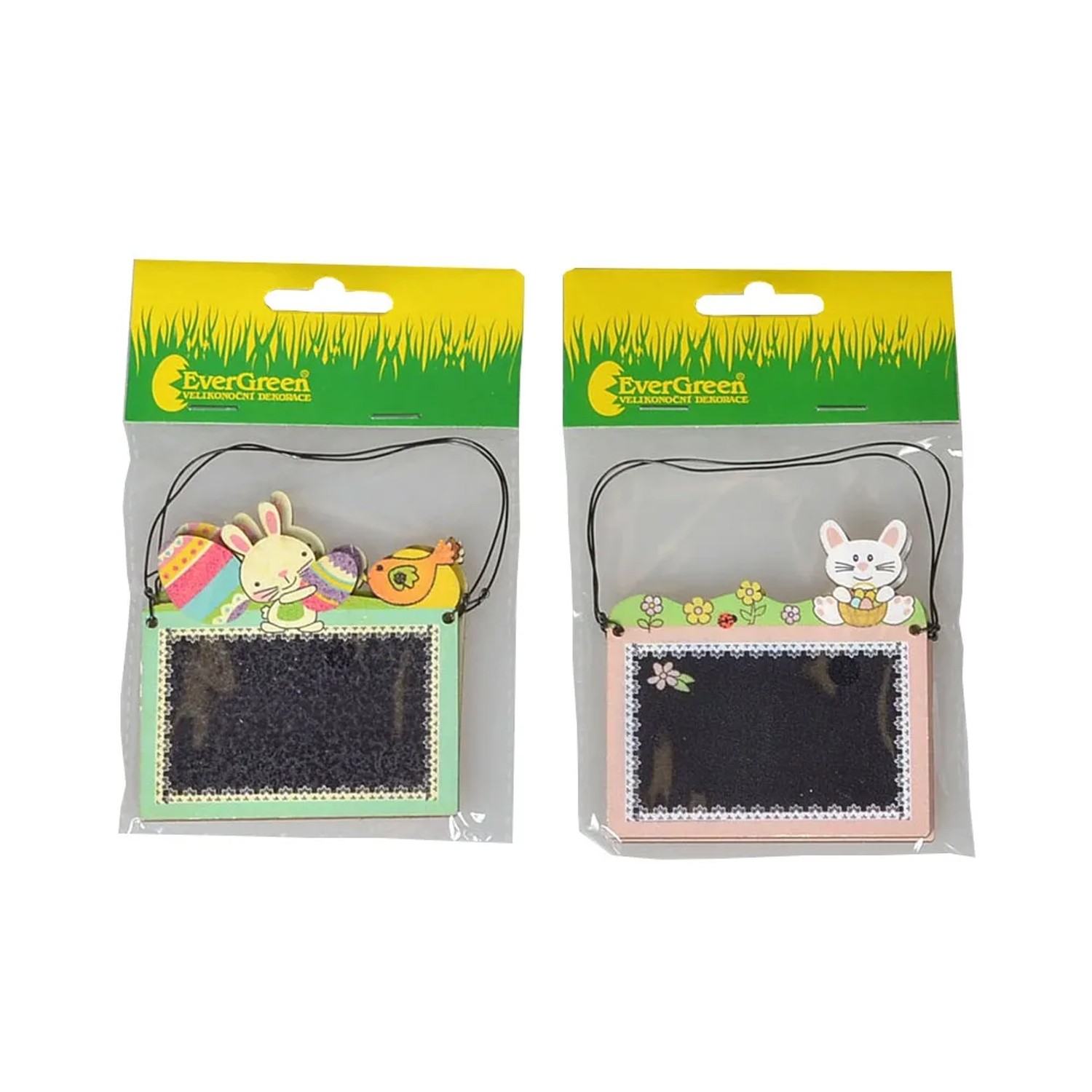 Dekorace závěsná dřevěná 2 ks, 8 x 7 cm, tabulka se zajíčky