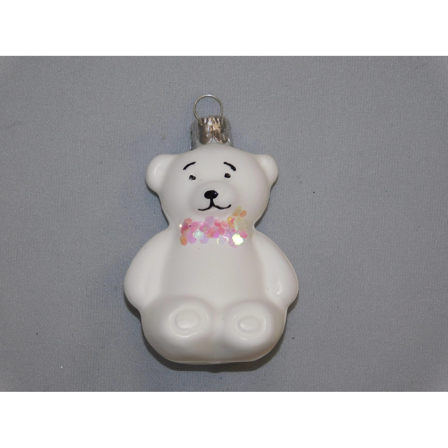 Ornex Vánoční ozdoba medvěd skleněný bílý 70 mm