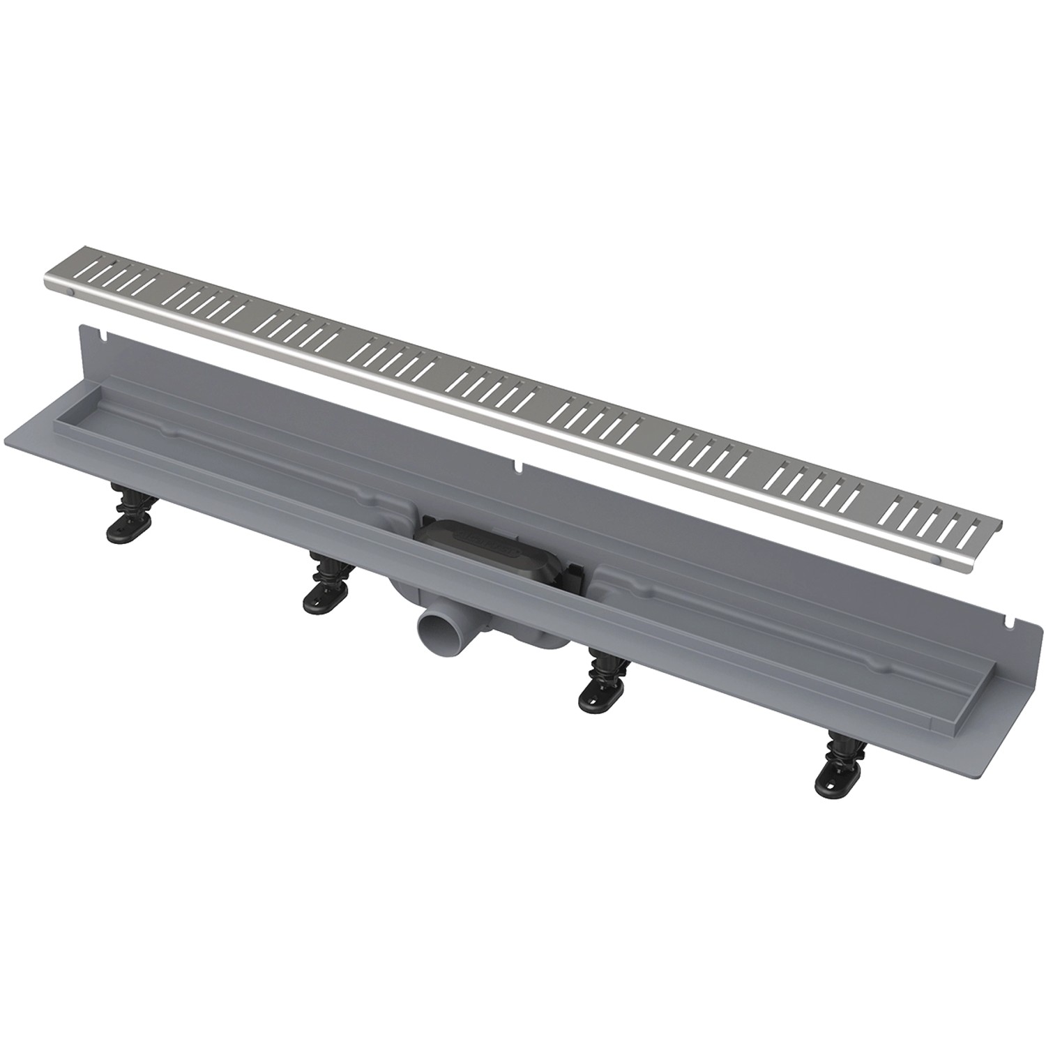 Podlahový žlab s okrajem pro perfor. rošt, s pevným límcem ke stěně APZ30-750M