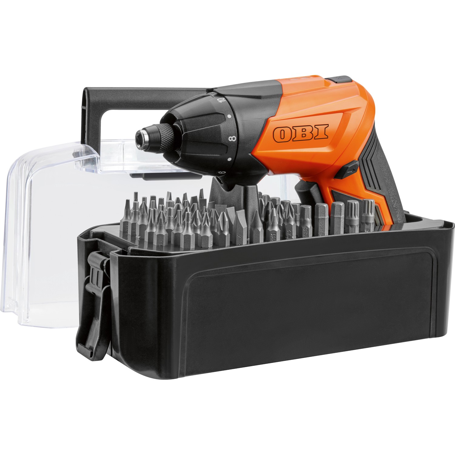 OBI Sada aku šroubováku a bitů BASIC BOX 3,6 V, 1,300 Ah, USB-C, 56dílná