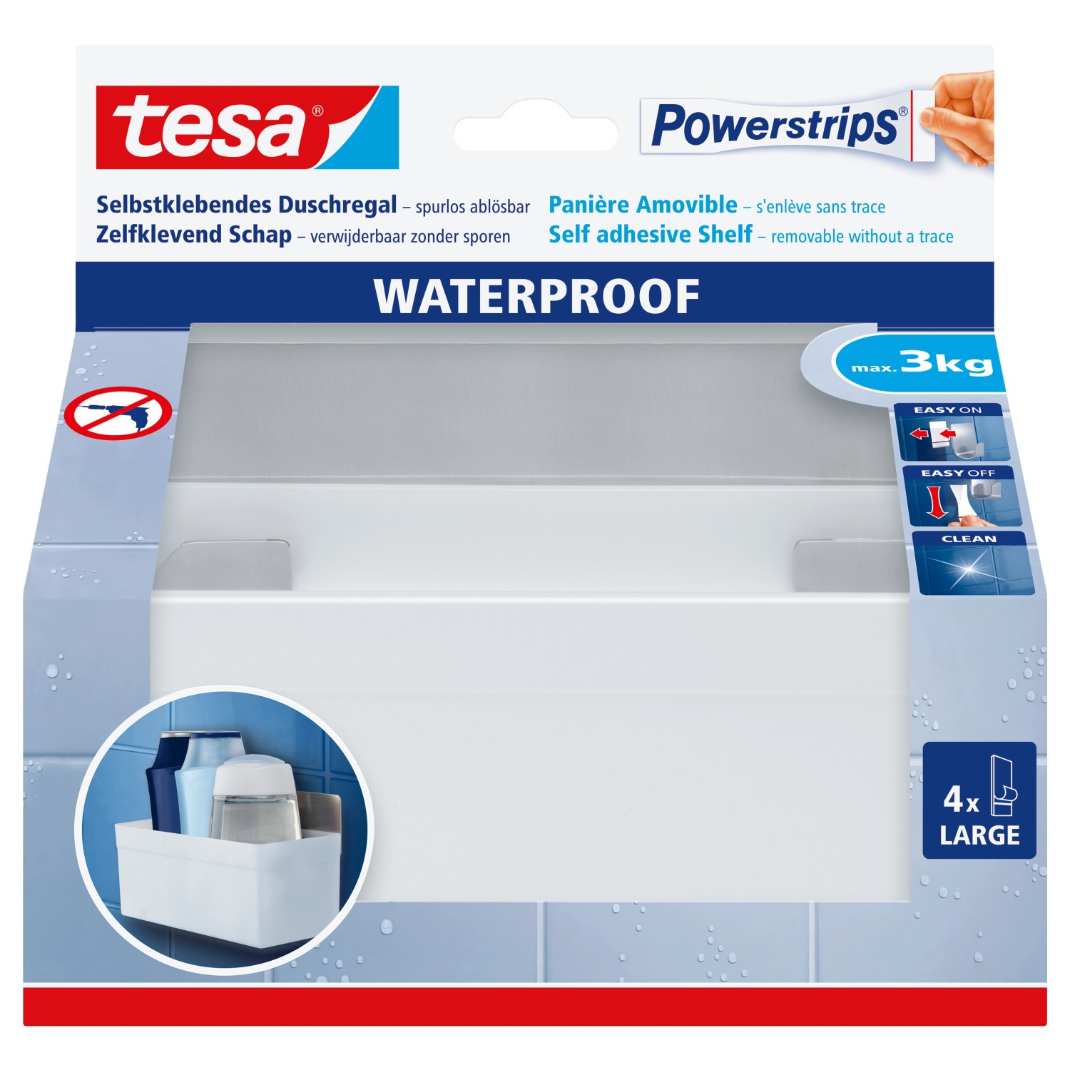 tesa Samolepicí polička Powerstrips Waterproof, bílá, 100 x 193,4 x 86,8 mm