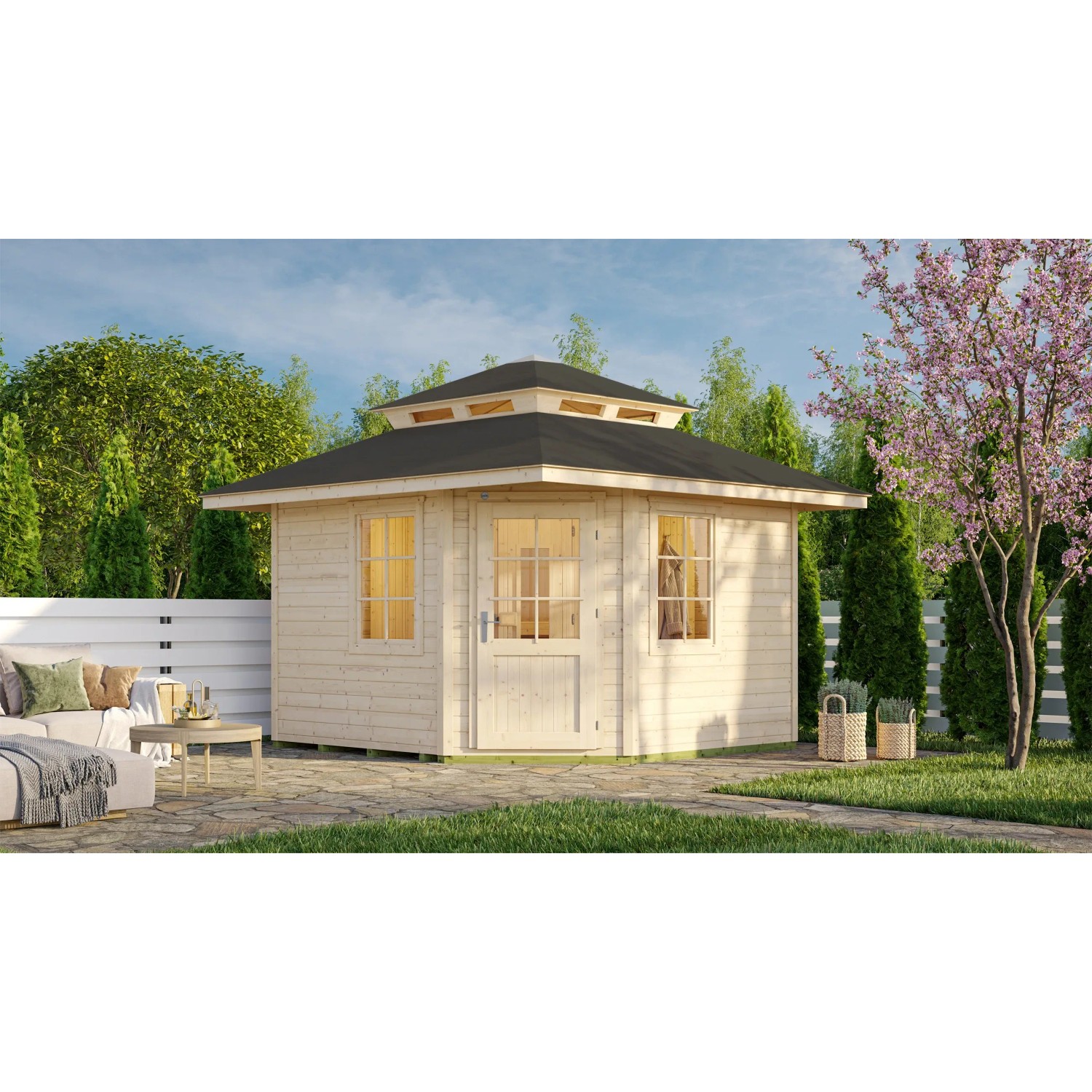 Weka Saunový domek Kurikka, přírodní, 380 x 380 x 315 cm + BioAktiv 9 kW