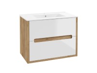 Defra Umyvadlová skříňka NOBU D80 + PLAN 80, zlatý dub/bílý lesk, 79 x 60 x 45cm