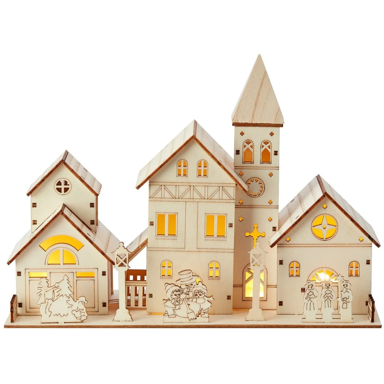 Markslöjd Dřevěná stolní LED vánoční dekorace Village 28 x 11 x 22 cm