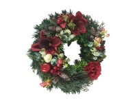 M.A.T. Podzimní dušičkový věnec z umělých květin červený pr. 35 cm