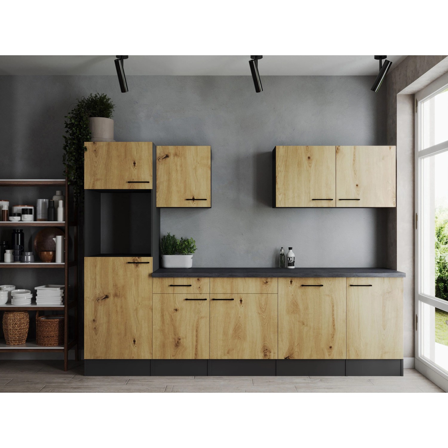 Respekta Kuchyně Oliver dub Artisan/žula 280 cm - bez el. přístrojů