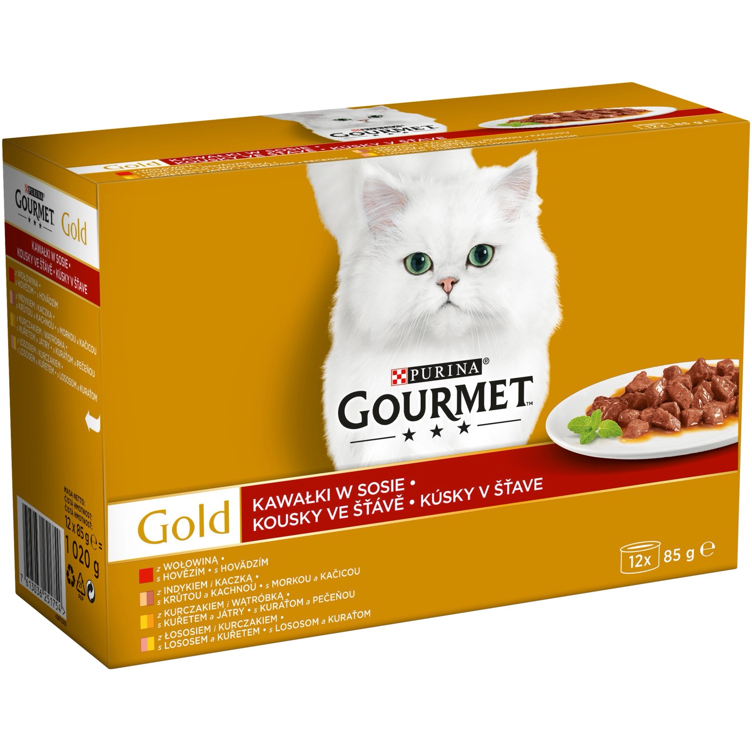 Purina Kapsičky pro kočky Gourmet Gold hovězí, krůta, losos, kuře 12 x 85 g