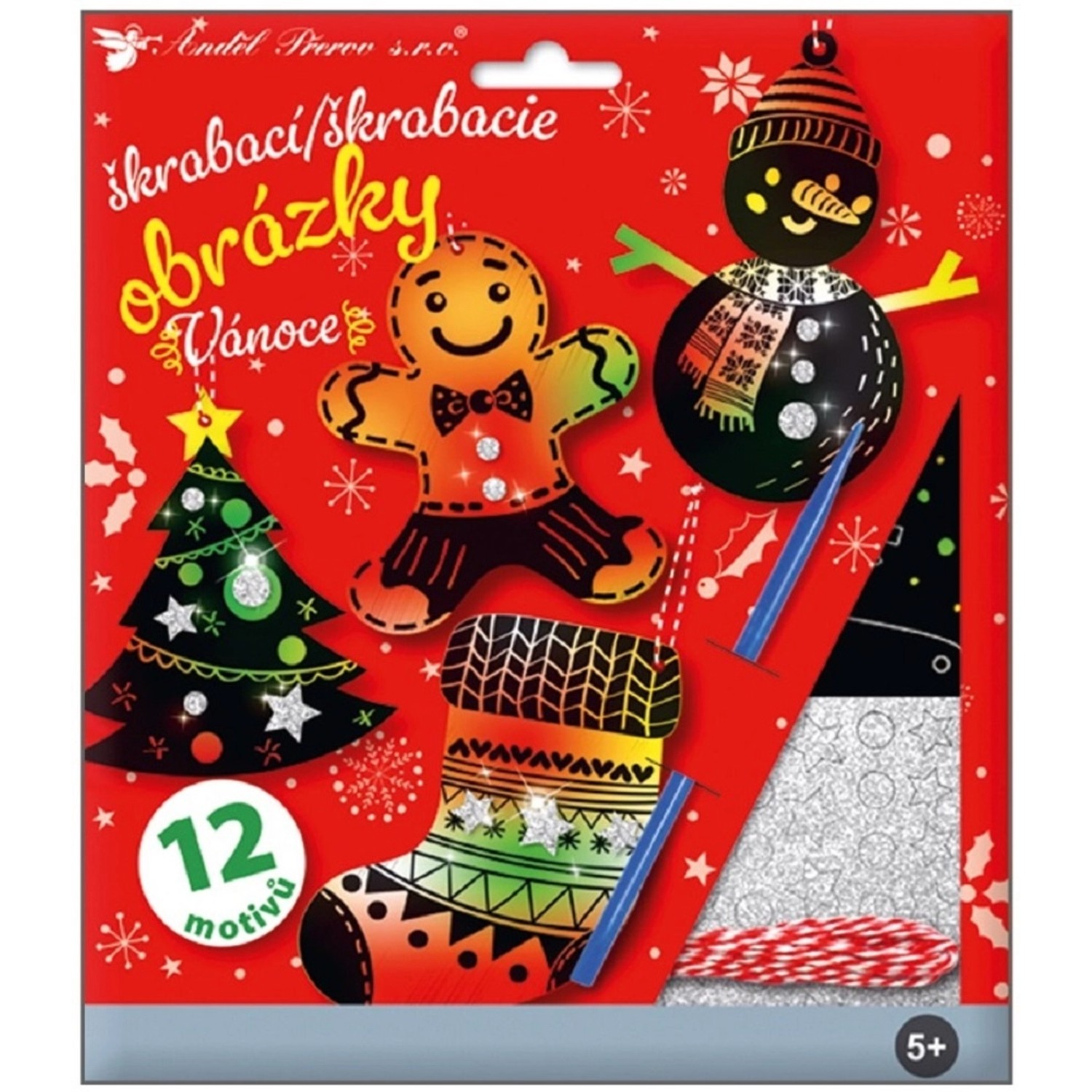 Sada škrabacích obrázků s doplňky 19 x 22 cm - 3 x 4 motivy, Vánoce Anděl Přerov s.r.o.