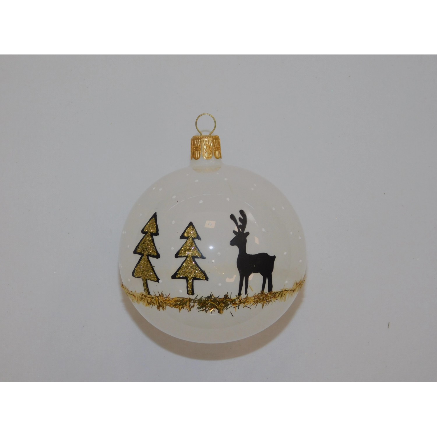 ONREX Vánoční ozdoba skleněná koule bílá les les pr. 8 cm