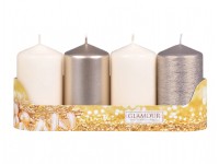NOHEL GARDEN Svíčka adventní VÁLEC mix povrchů šampaň/béžová, pr. 5 x 9 cm, 4 ks