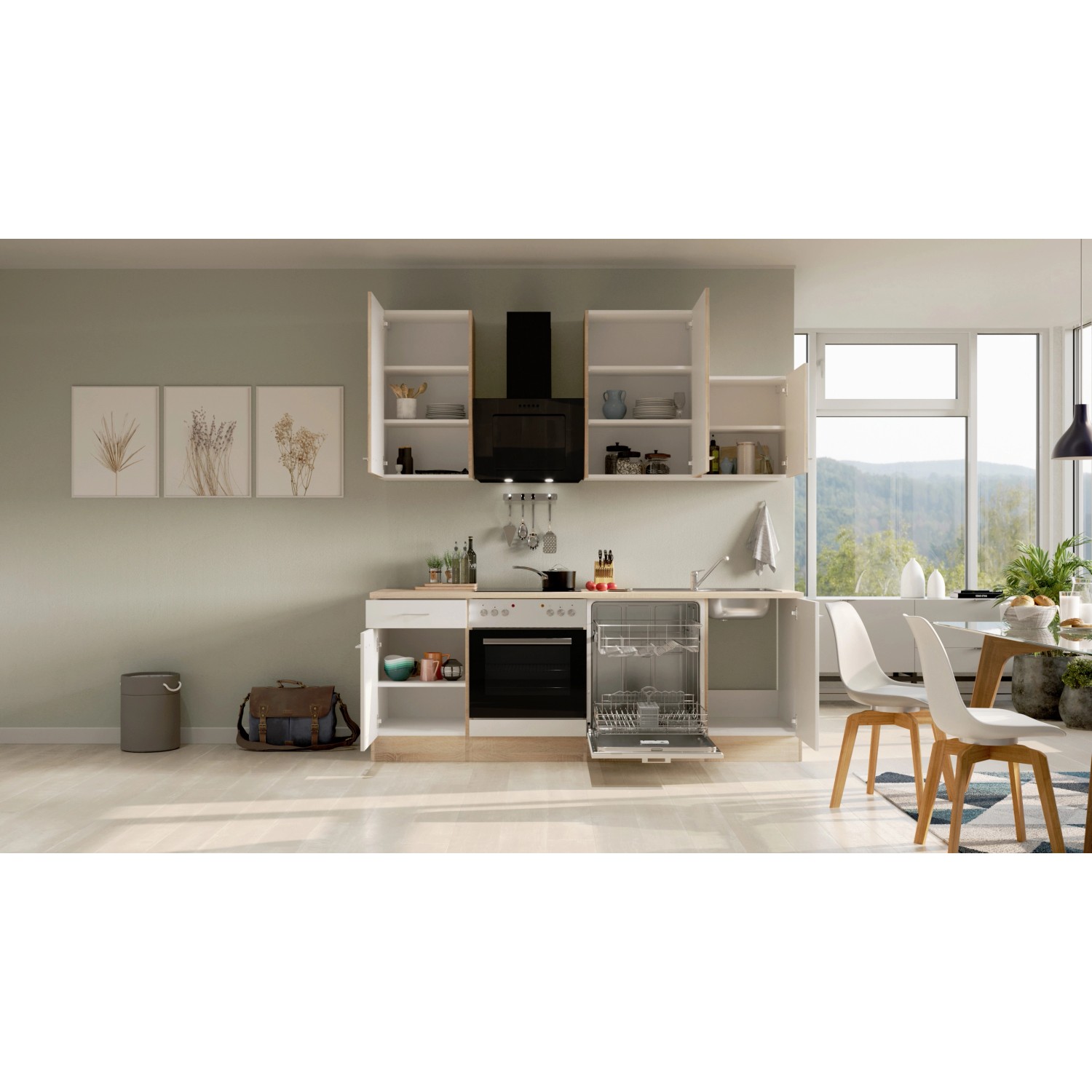 Flex-Well Kuchyně Florida 220 cm/typ 10 - trouba/varná deska/digestoř/myčka